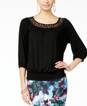 Thalia Sodi Lace-trim Smocked Top, Only At Macy's