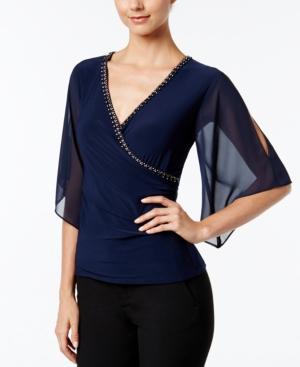 Msk Embellished Flutter-sleeve Faux-wrap Top