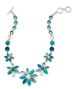 Anne Klein Silver-tone Multi-stone Floral Statement Necklace