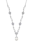 Danori Silver-tone Crystal Flower And Imitation Pearl Necklace
