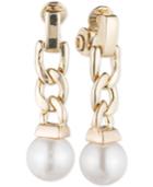 Anne Klein Gold-tone Imitation Pearl Chain Drop Earrings