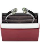 Majorica Silver-tone And Black Leather Imitation Pearl End Open Cuff Bangle Bracelet