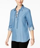 Charter Club Lace-up Denim Top, Only At Macy's