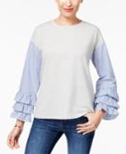 Style & Co Chambray Ruffle-sleeve Top, Created For Macy's