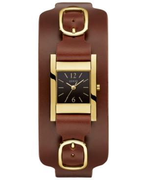 Guess Women's Brown Leather Cuff Watch 22x24mm