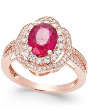 Ruby (2-1/10 Ct. T.w.) And Diamond (1/2 Ct. T.w.) Ring In 14k Rose Gold