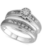Diamond Halo Bridal Ring Set In Sterling Silver (1/3 Ct. T.w.)