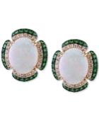 Effy Opal (2-7/8 Ct. T.w.), Tsavorite (3/8 Ct. T.w.) And Diamond (1/5 Ct. T.w.) Stud Earrings In 14k Gold