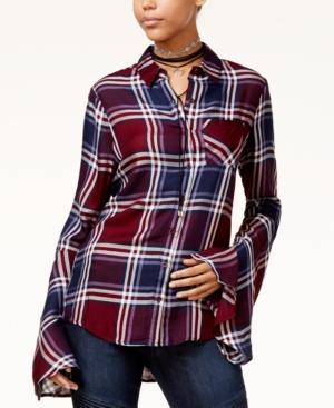 Polly & Esther Juniors' Bell-sleeve Plaid Shirt