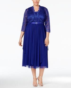 R & M Richards Plus Size Belted Lace Dress And Jacket