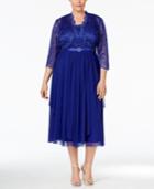 R & M Richards Plus Size Belted Lace Dress And Jacket