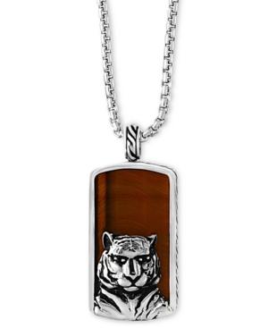 Effy Men's Tiger-eye (35-1/2 X 19mm) Tiger Pendant Necklace In Sterling Silver And Black Rhodium