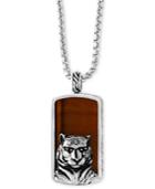 Effy Men's Tiger-eye (35-1/2 X 19mm) Tiger Pendant Necklace In Sterling Silver And Black Rhodium