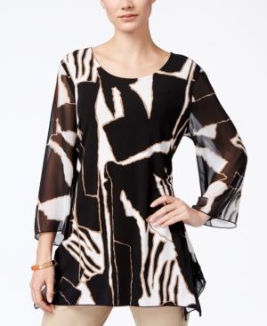 Jm Collection Printed Three-quarter-sleeve Tunic, Only At Macy's