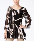 Jm Collection Printed Three-quarter-sleeve Tunic, Only At Macy's