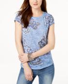 I.n.c. Floral-print Burnout T-shirt, Created For Macy's