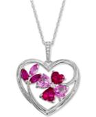 Lab-created Multi-gemstone 18 Heart Pendant Necklace (1-1/3 Ct. T.w.) In Sterling Silver