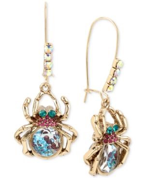 Betsey Johnson Gold-tone Multi-stone Spider Drop Earrings