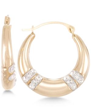 Crystal Embellished Hoop Earrings In 10k Gold