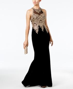 Xscape Velvet Embroidered Gown