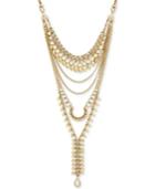 Lucky Brand Gold-tone White Stone Multi-layer Statement Necklace