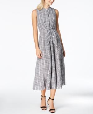 Calvin Klein Cotton Gingham-print Tie-front Maxi Dress