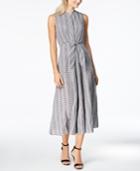 Calvin Klein Cotton Gingham-print Tie-front Maxi Dress