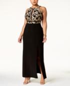 R & M Richards Plus Size Illusion-inset Gown