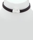 Nine West Silver-tone Black Leather Choker Necklace