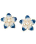 Cultured Freshwater Pearl (3mm) & Ceramic Flower Stud Earrings In 14k Gold
