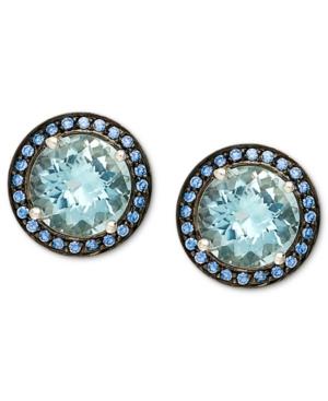 Sterling Silver Earrings, Blue Swarovski Zirconia (5/8ct. T.w.) And Blue Topaz (7 Ct. T.w.) Round Halo Earrings