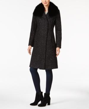 Elie Tahari Raccoon-fur-trim Boucle Walker Coat
