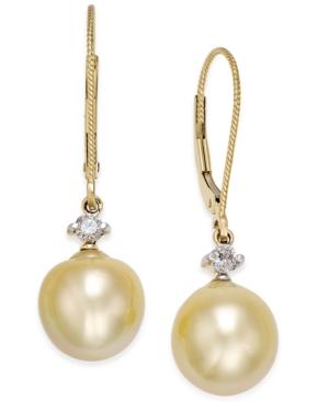 Cultured Baroque Golden South Sea Pearl (9mm) And Diamond (1/6 Ct. T.w.) Drop Earrings In 14k Gold