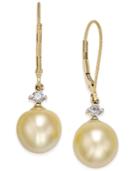Cultured Baroque Golden South Sea Pearl (9mm) And Diamond (1/6 Ct. T.w.) Drop Earrings In 14k Gold