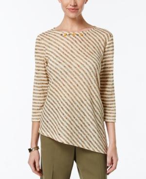 Alfred Dunner Cactus Ranch Collection Striped Asymmetrical-hem Top