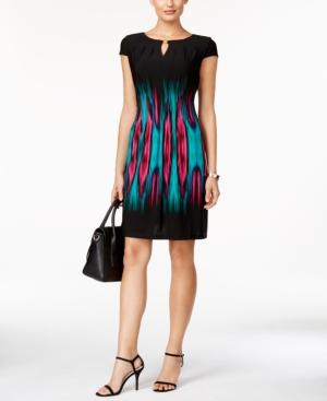 Tahari Asl Cap-sleeve Flame-print Sheath Dress