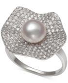 Cultured Freshwater Pearl (7mm) & Cubic Zirconia Statement Ring In Sterling Silver