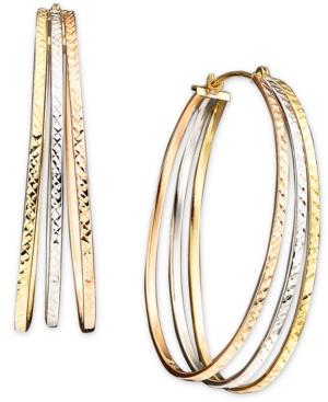 14k Tri-tone Gold Oval Hoop Earrings