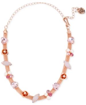 Betsey Johnson Rose Gold-tone Jeweled Mesh Choker Necklace