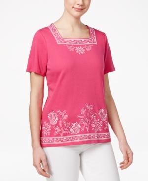 Alfred Dunner Petite Reel It In Embroidered Top