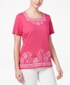 Alfred Dunner Petite Reel It In Embroidered Top