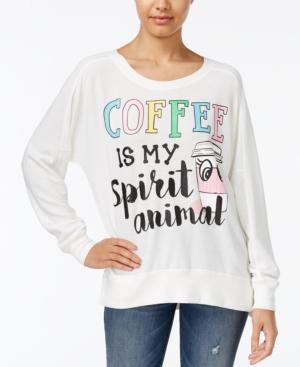 Rampage Juniors' Coffee Oversized Graphic Sweatshirt