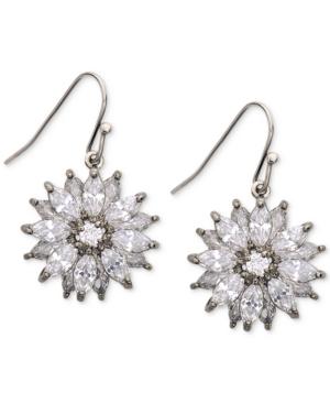 Nine Silver-tone Cubic Zirconia Flower Drop Earrings