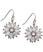 Nine Silver-tone Cubic Zirconia Flower Drop Earrings