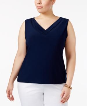 Tahari Asl Plus Size Shirred V-neck Shell