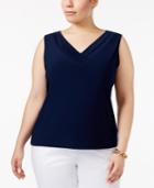 Tahari Asl Plus Size Shirred V-neck Shell