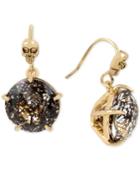 Betsey Johnson Gold-tone Skull Accented Patina Stone Drop Earrings