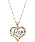 Two-tone Love Heart Pendant Necklace In 14k Gold & White Gold
