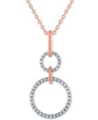 Diamond Pave Double Circle 18 Pendant Necklace (1/8 Ct. T.w.) In 14k Rose Gold-plated Sterling Silver