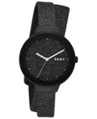 Dkny Women's Astoria Black Glitter Leather Wrap Strap Watch 38mm, Created For Macy's